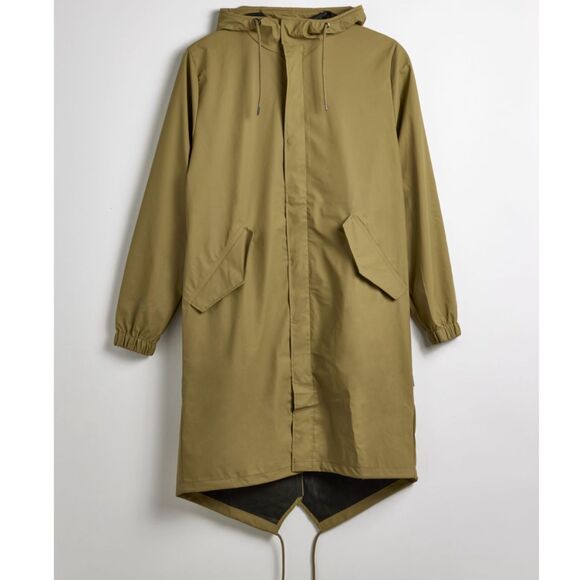 RAINS Fishtail Parka Jacket Men's S Women's S/M Khaki Unisex NWT - Picture 1 of 7